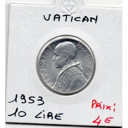 Vatican Pie ou Pius XII 10 lire 1953 Sup, KM 52 pièce de monnaie