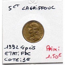 5 centimes Lagriffoul 1992 4 plis FDC, France pièce de monnaie