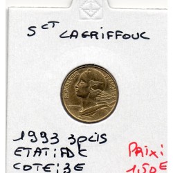 5 centimes Lagriffoul 1993 3 plis FDC, France pièce de monnaie