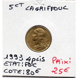 5 centimes Lagriffoul 1993 4 plis FDC, France pièce de monnaie