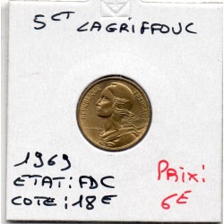 5 centimes Lagriffoul 1969 FDC, France pièce de monnaie