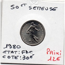 1/2 Franc Semeuse Nickel 1980 FDC, France pièce de monnaie