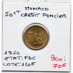 Monaco crédit Foncier 50 centimes 1924 FDC, Gad 125 pièce de monnaie