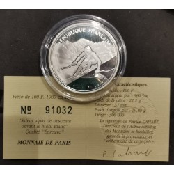 100 franc argent BE 1989 Jo Albertville Ski alpin pièces de monnaies de Paris