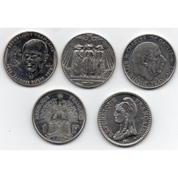 série de 5 monnaies de 1 franc Commemoratives Nickel 1988-1996 Sup, France pièce de monnaie
