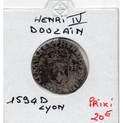 Douzain au 2 H 2eme 1594 D type Lyon Henri IV pièce de monnaie royale