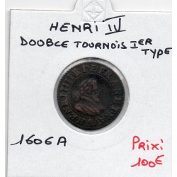 Double Tournois 1606 A Paris Moulin des étuves Henri IV pièce de monnaie royale