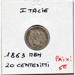 Italie 20 centesimi 1863 M BN TTB, KM 13.1 pièce de monnaie