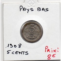 Pays Bas 5 cents 1908 SPL, KM 137 pièce de monnaie