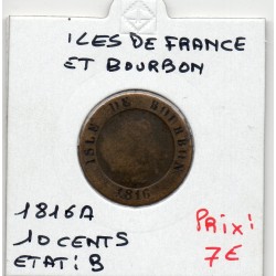 Iles de France et Bourbon, 10 centimes 1816 A B-, Lec 26 pièce de monnaie