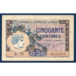 Paris 50 centimes TTB 10 mars 1920 Pirot 31 Billet de la chambre de commerce