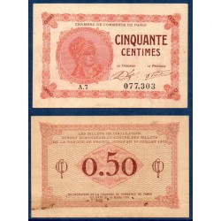 Paris 50 centimes TTB 10 mars 1920 Pirot 10 Billet de la chambre de commerce