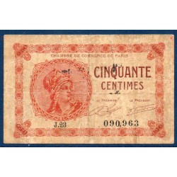 Paris 50 centimes TB- 10 mars 1920 Pirot 10 Billet de la chambre de commerce