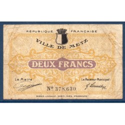 Ville Metz 2 francs TB- 27.12.1918 pirot 57-16 Billet