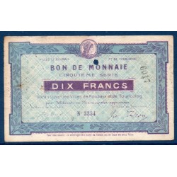 Bon de monnaie ville Roubaix Tourcoin 10 francs TTB ND pirot 59-2073 Billet