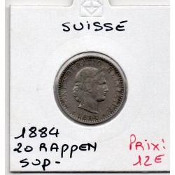 Suisse 20 rappen 1884 Sup-, KM 29 pièce de monnaie