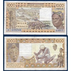 BCEAO Pick 107Aa pour la Cote d'Ivoire, Billet de banque de 1000 Francs CFA 1988