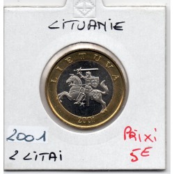 Lituanie 2 Litai 2001 FDC, KM 112 pièce de monnaie
