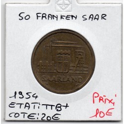 Sarre Saar, 50 franken 1954 TTB+, Gad 3 pièce de monnaie