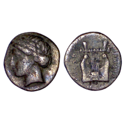 Ionie, Kolophon Diobol argent (-375 à -350) Apollon Lyre