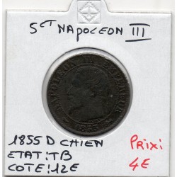 5 centimes Napoléon III tête nue 1855 D Chien TB, France pièce de monnaie