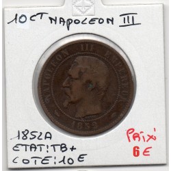 10 centimes Napoléon III tête nue 1852 A Paris TB+, France pièce de monnaie