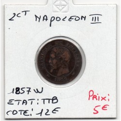 2 centimes Napoléon III tête nue 1857 W Lille TTB, France pièce de monnaie