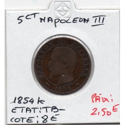 5 centimes Napoléon III tête nue 1854 K Bordeaux TB-, France pièce de monnaie