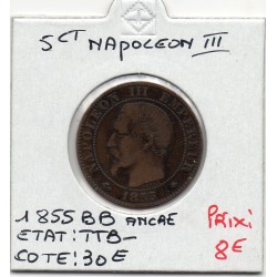 5 centimes Napoléon III tête nue 1855 BB Ancre TTB-, France pièce de monnaie