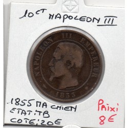 10 centimes Napoléon III tête nue 1855 Chien MA Marseille TB, France pièce de monnaie