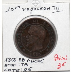 10 centimes Napoléon III tête nue 1855 BB ancre Strasbourg TB, France pièce de monnaie