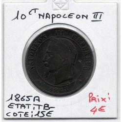 10 centimes Napoléon III tête laurée 1865 A Paris TB-, France pièce de monnaie