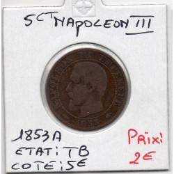 5 centimes Napoléon III tête nue 1853 A Paris TB, France pièce de monnaie