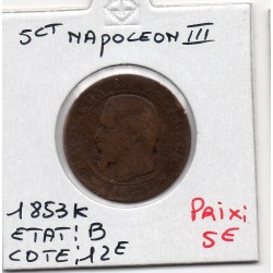 5 centimes Napoléon III tête nue 1853 K Bordeaux B, France pièce de monnaie
