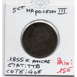 5 centimes Napoléon III tête nue 1855 K Ancre Bordeaux TTB, France pièce de monnaie
