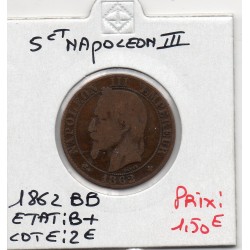 5 centimes Napoléon III tête laurée 1862 BB Paris B+, France pièce de monnaie