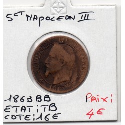 5 centimes Napoléon III tête laurée 1863 BB Paris TB, France pièce de monnaie