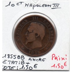 10 centimes Napoléon III tête nue 1855 BB ancre Strasbourg B+, France pièce de monnaie