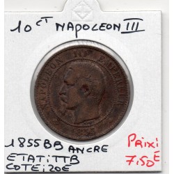 10 centimes Napoléon III tête nue 1855 BB ancre Strasbourg TTB, France pièce de monnaie