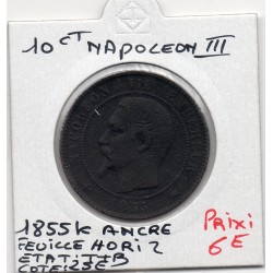 10 centimes Napoléon III tête nue 1855 K ancre Bordeaux TTB, France pièce de monnaie