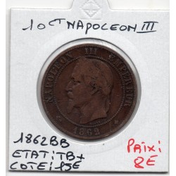 10 centimes Napoléon III tête laurée 1862 BB Strasbourg TB+, France pièce de monnaie
