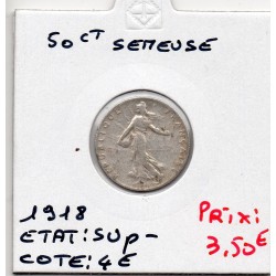 50 centimes Semeuse Argent 1918 Sup-, France pièce de monnaie