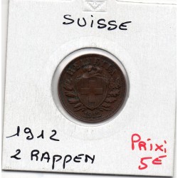 Suisse 2 rappen 1912 TTB, KM 4.2 pièce de monnaie