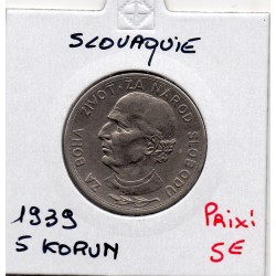 Slovaquie 5 Korun 1939 Sup, KM 2 pièce de monnaie