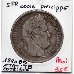 5 francs Louis Philippe 1840 BB Strasbourg TB, France pièce de monnaie
