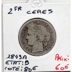 2 Francs Cérès 1849 A B, France pièce de monnaie