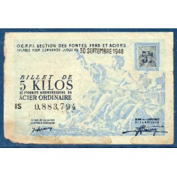 Billet de 5 Kilo d'acier Ordinaire TB, 30 séptembre 1948