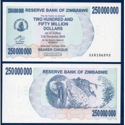 Zimbabwe Pick N°59, Neuf Billet de banque de 250 Millions Dollars 2008