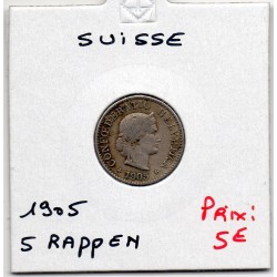 Suisse 5 rappen 1905 TTB-, KM 26 pièce de monnaie