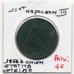 10 centimes Napoléon III tête nue 1855 D chien Lyon TB, France pièce de monnaie